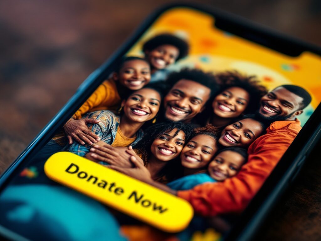 Primer plano de un smartphone mostrando un anuncio emocional en redes sociales